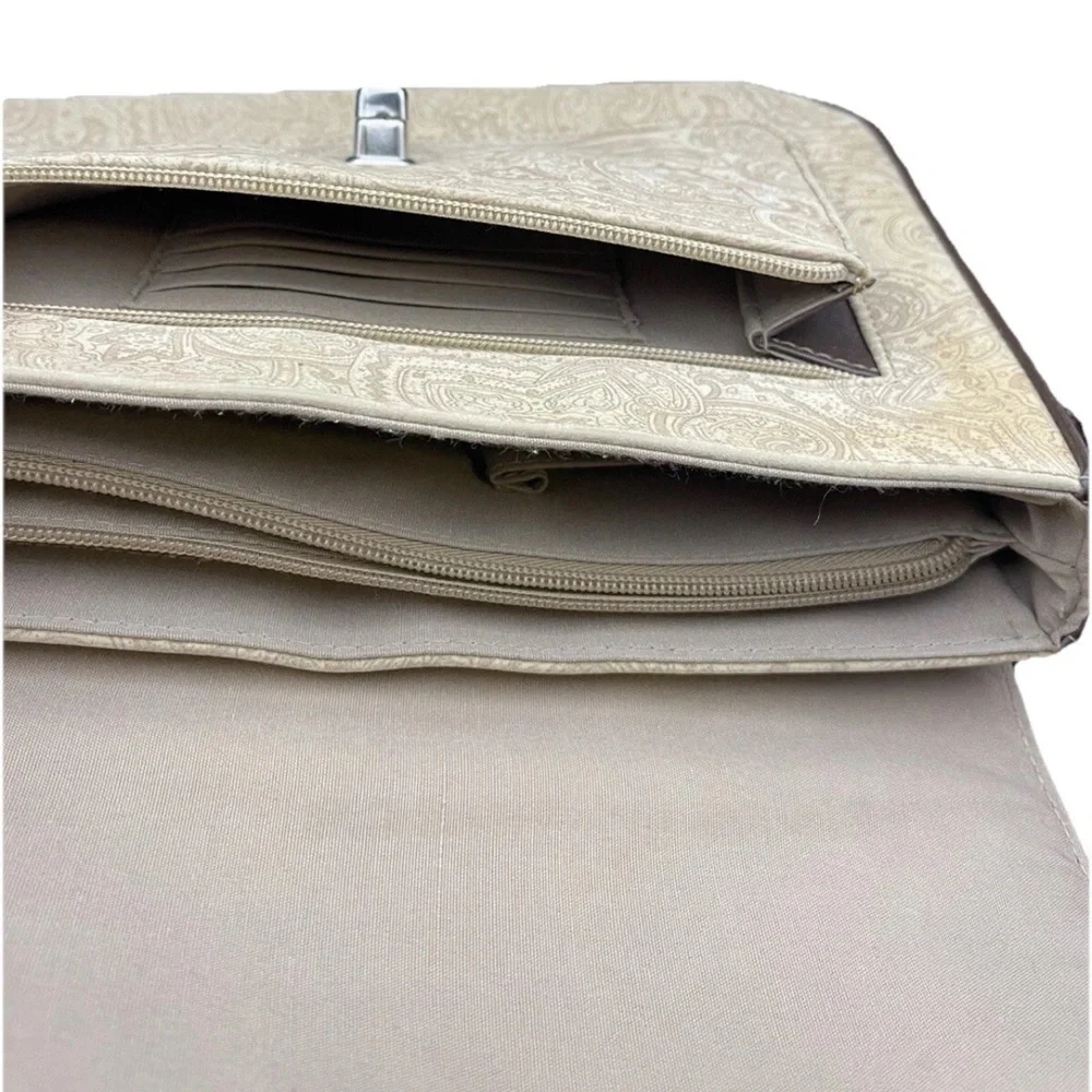 Liz Claiborne Shoulder Bag Beige Brown Paisley Print Handbag Leather Trim NWOT